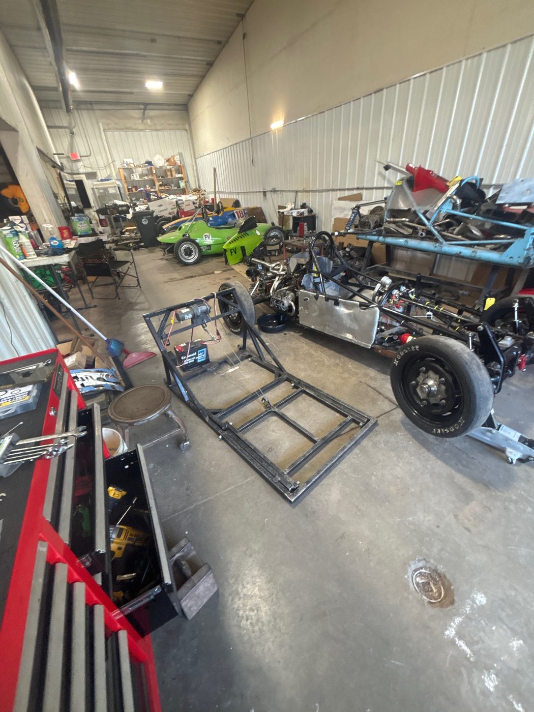 Inside the shop — Formula Vee cars and a work bench